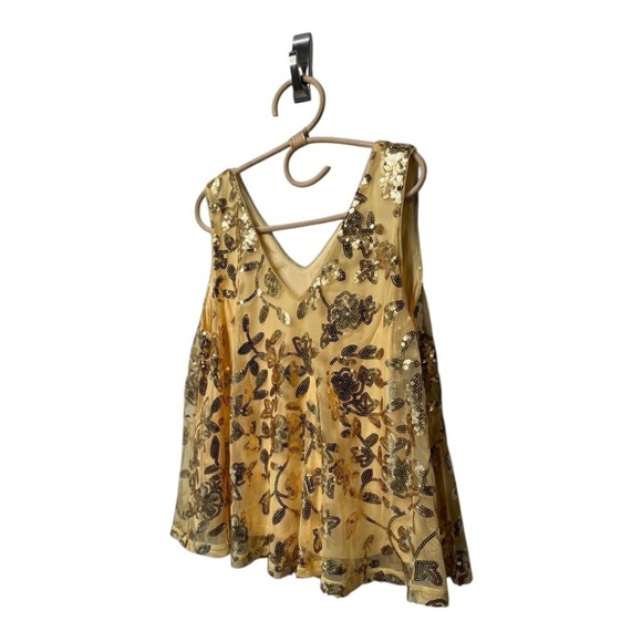 Marc New York Andrew Marc Sleeveless Gold Floral Sequin Overlay Top Blouse Large - Picture 3 of 12
